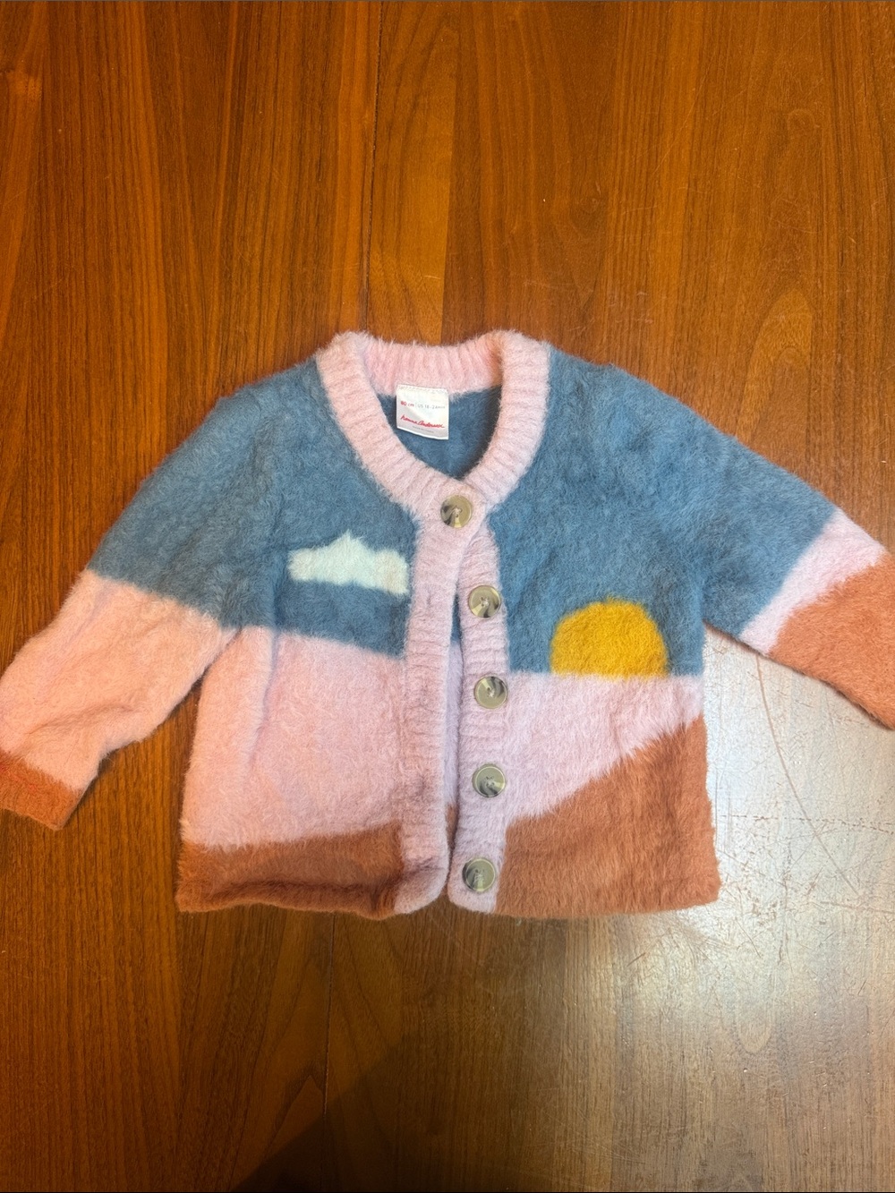 Kids Colorblock Fuzzy Button-Up Jacket - Pink Blue Yellow